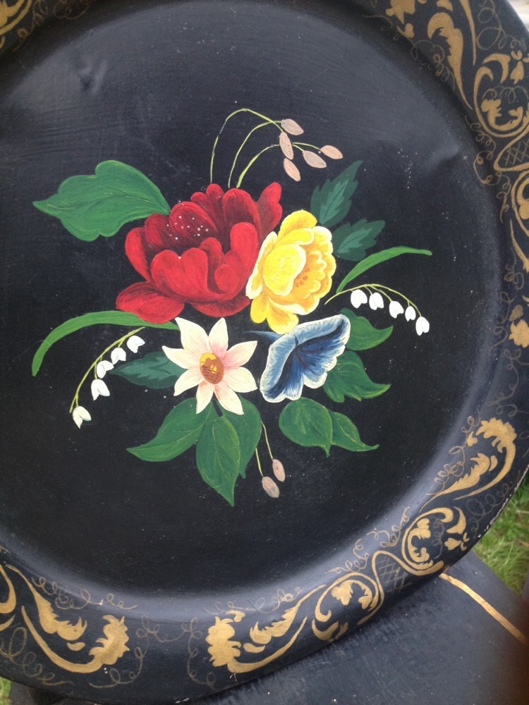 Painting TOLEWARE Floral Folk Tole Art Metal Tray Black VTG Laura Ingalls Family Painting TOLEWARE Floral Folk Tole Art Metal Tray Black VTG Laura Ingalls Family