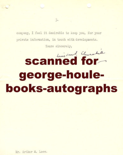 WINSTON CHURCHILL~LETTER~MGM~MY EARLY LIFE- 1956-3 PAGES -AUTOGRAPH