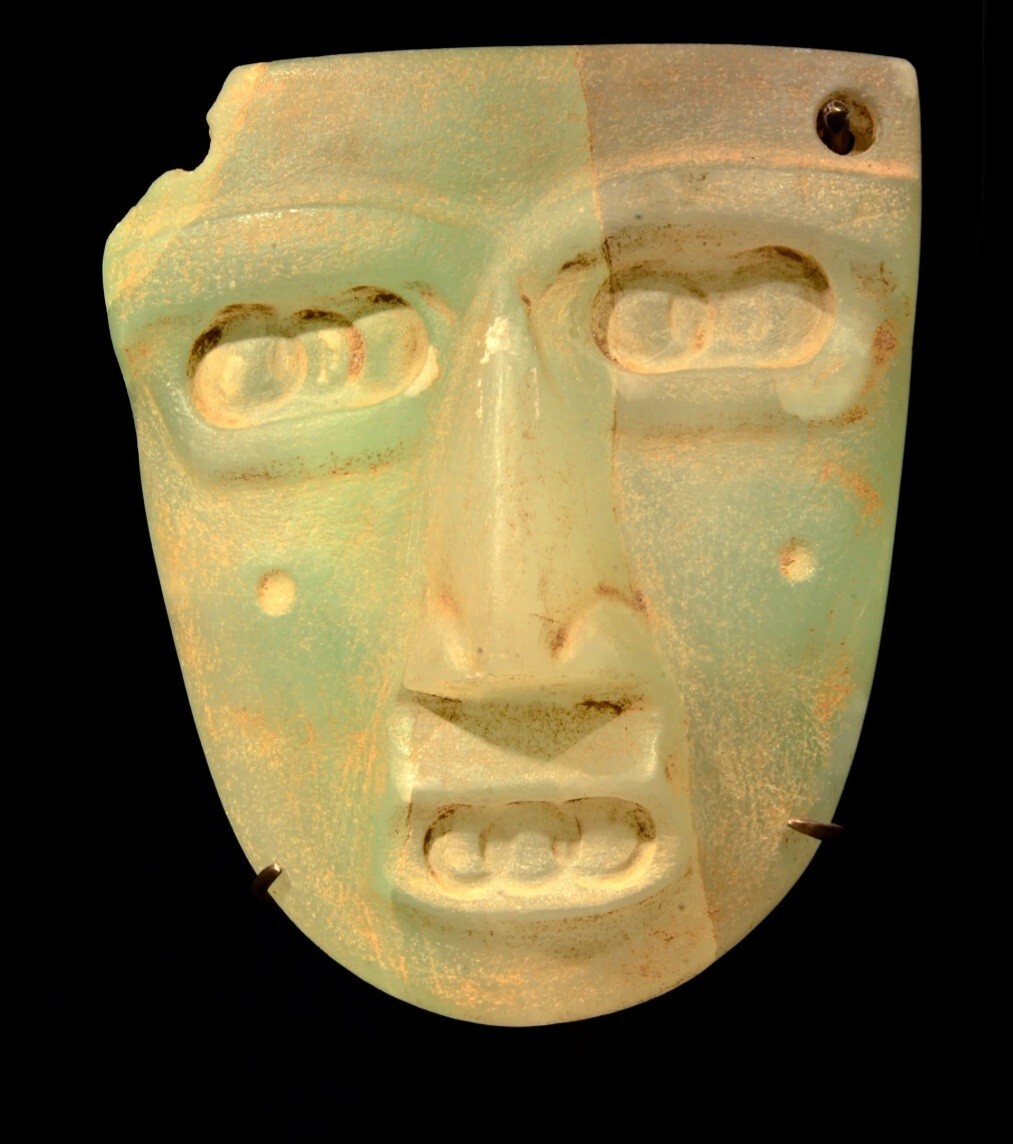 Sultepec; Tecali (green onyx, alabaster) mask....(100 b.c - 200 a.d) Sultepec; Tecali (green onyx, alabaster) mask....(100 b.c - 200 a.d)