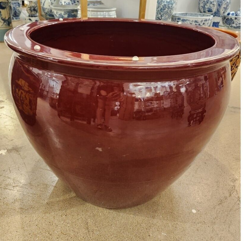 Vintage Oxblood Large Fishbowl Garden Planter Pot-24'' x 20''H Vintage Oxblood Large Fishbowl Garden Planter Pot-24'' x 20''H