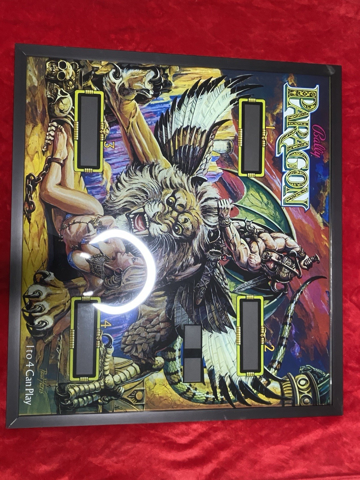 Bally's Paragon Pinball Machine Backglass /Original, Professionally framed/