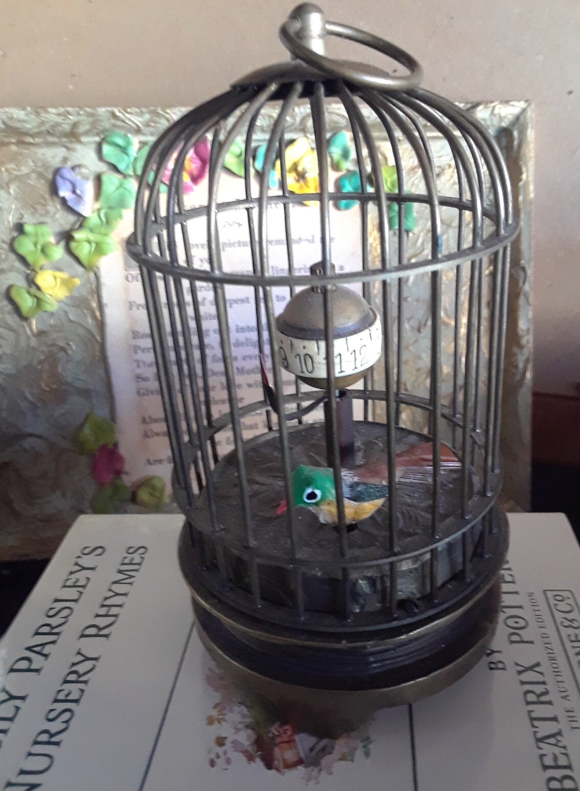 RARE ANTQ 1889 J KAISER (G.M.B.H) GERMAN ORBITAL AUTOMATON 🎵 BIRD CAGE CLOCK 🎵