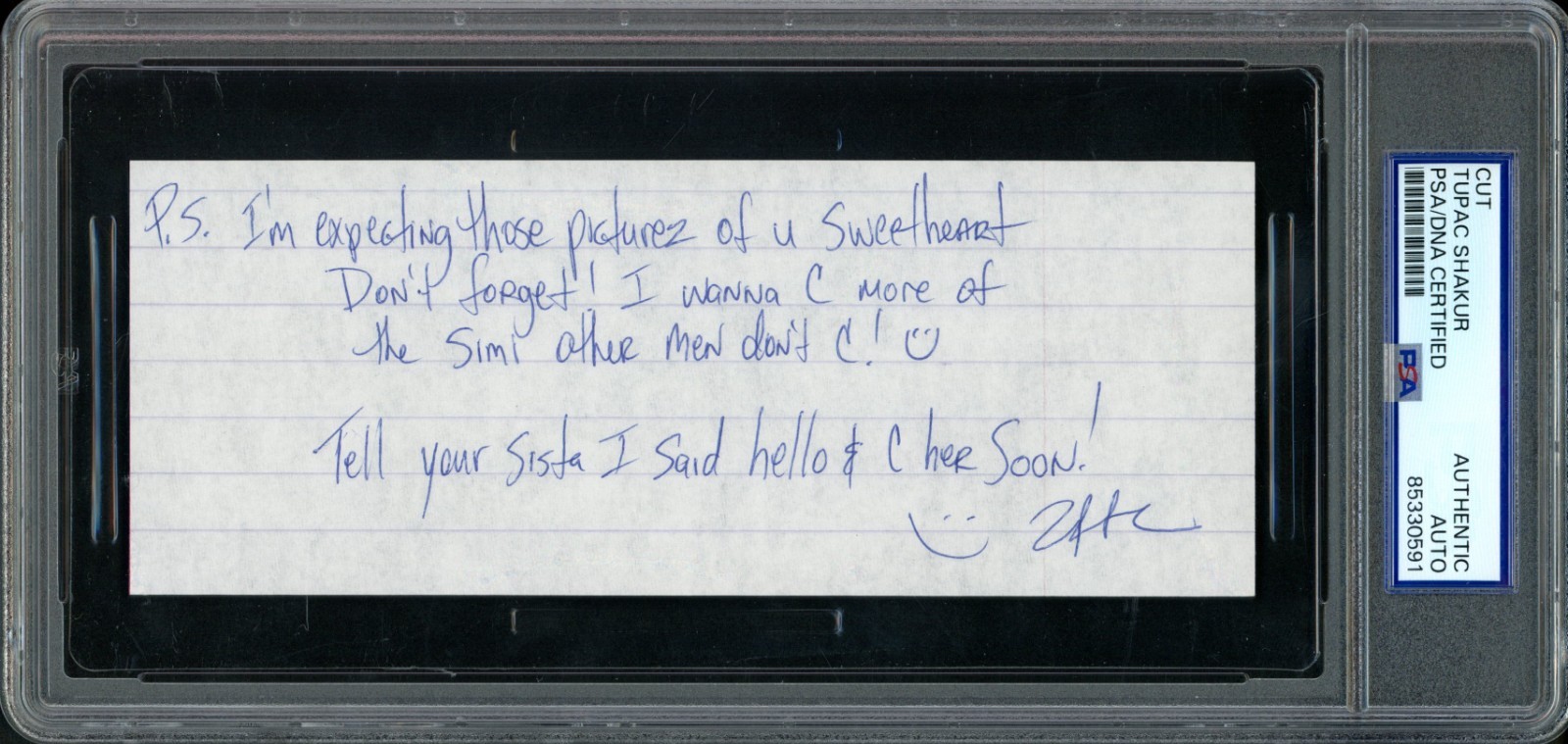 TUPAC SHAKUR HAND SIGNED PERSONAL NOTE CUT SIGNATURE PSA/DNA AUTO VERY RARE TUPAC SHAKUR HAND SIGNED PERSONAL NOTE CUT SIGNATURE PSA/DNA AUTO VERY RARE