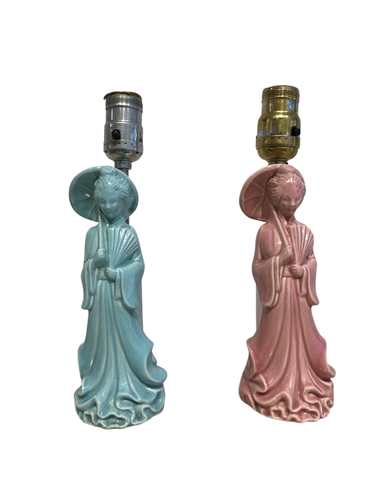 2x Chinoiserie Petite Table Lamps 60s Ceramic Vintage Retro Pink Christmas 2x Chinoiserie Petite Table Lamps 60s Ceramic Vintage Retro Pink Christmas