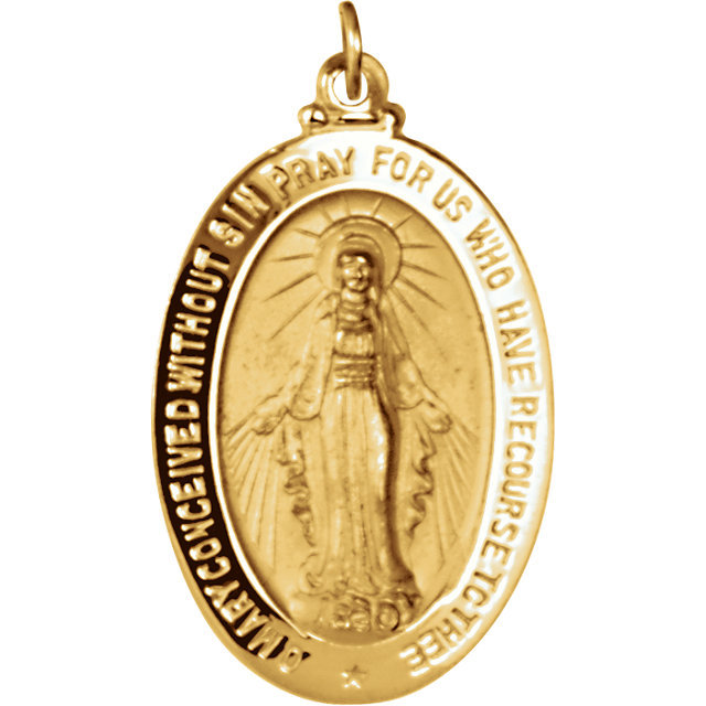 Miraculous Medal 18K Yellow Gold 29 x 20mm Oval Virgin Mary Large 2 Sided  