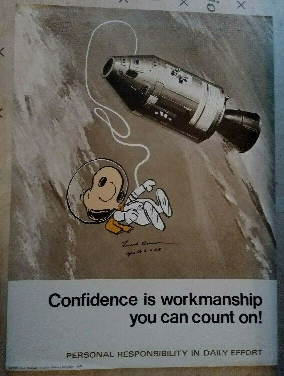 FRANK BORMAN AUTOGRAPHED VINTAGE NASA SNOOPY POSTER 