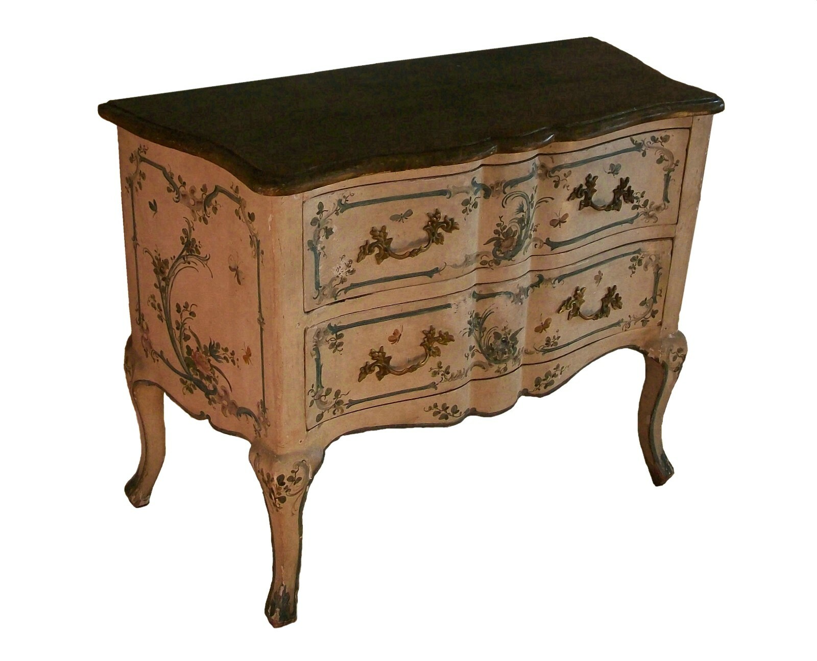 Italian Rococo Floral & Butterfly Painted Chest of Drawers - Mid 19th Century Italian Rococo Floral & Butterfly Painted Chest of Drawers - Mid 19th Century