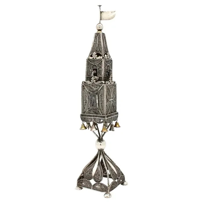 Large European Filigree Silver Spice Tower, Mid-19th Century