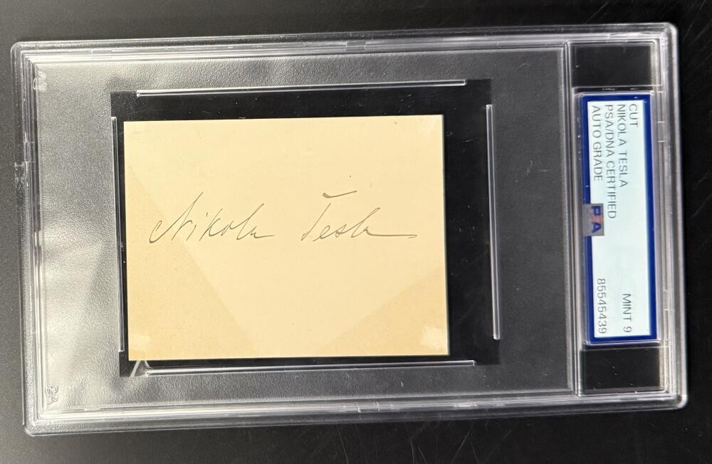 Nikola Tesla Rare History Signed Full Autograph PSA/DNA COA Slab Cut Card Mint 9 Nikola Tesla Rare History Signed Full Autograph PSA/DNA COA Slab Cut Card Mint 9
