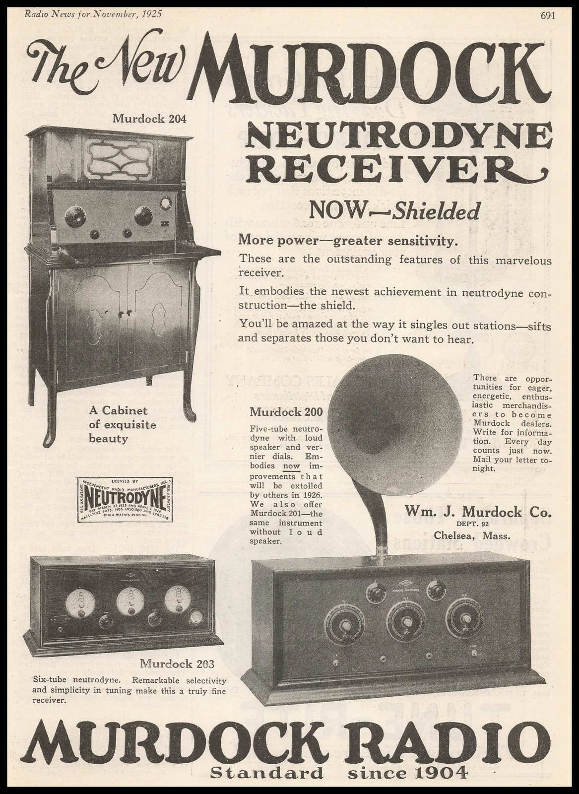1925 William J. Murdock Chelsea Massachusetts Neutrodyne Radio Receiver Print Ad
