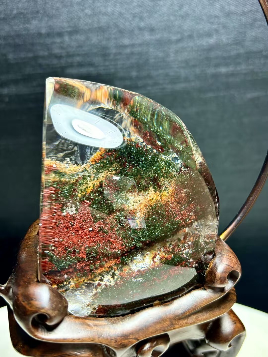 1.3LB Top Natural Colourful ghost phantom Quartz Crystal Mineral specimen+base
