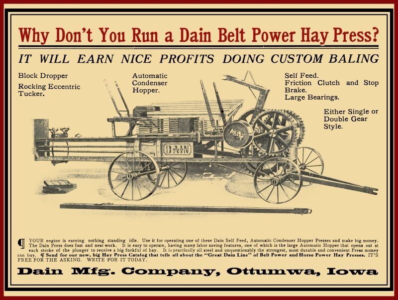 1910 Dain Power Hay Press - Ottumwa, IA NEW Sign 24 1910 Dain Power Hay Press - Ottumwa, IA NEW Sign 24