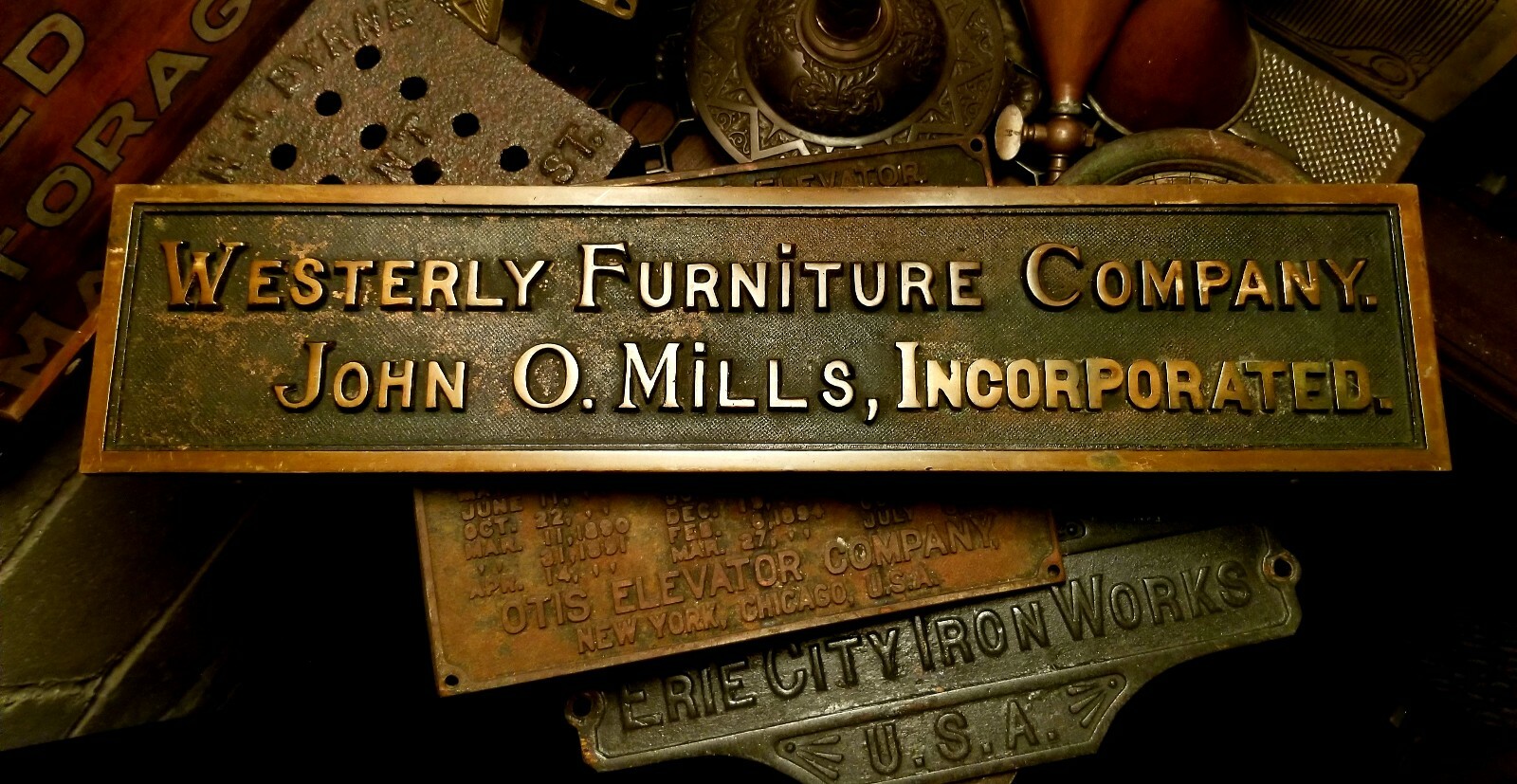 1910's Antique Westerly R.I Furniture Company High St John Olcott Mills Plaque 1910's Antique Westerly R.I Furniture Company High St John Olcott Mills Plaque