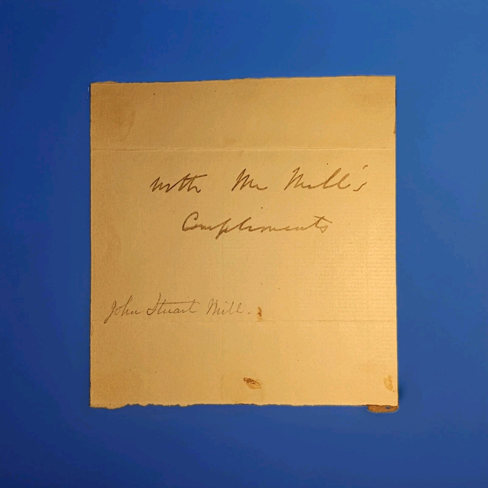 John Stuart Mill Autograph “With Mr Mill’s Compliments” 19th C Philosopher