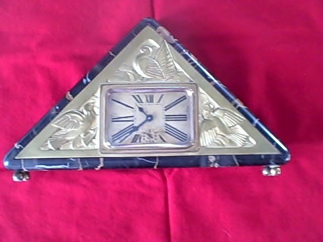 ANTIQUE ART DECO French Alarm clock black marble gild bronze bird figures ANTIQUE ART DECO French Alarm clock black marble gild bronze bird figures