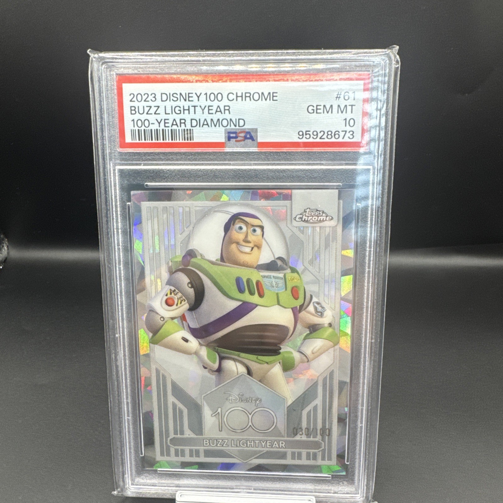 2023 Topps Disney Chrome 100 Buzz Lightyear #61 Diamond Refractor /100 PSA 10