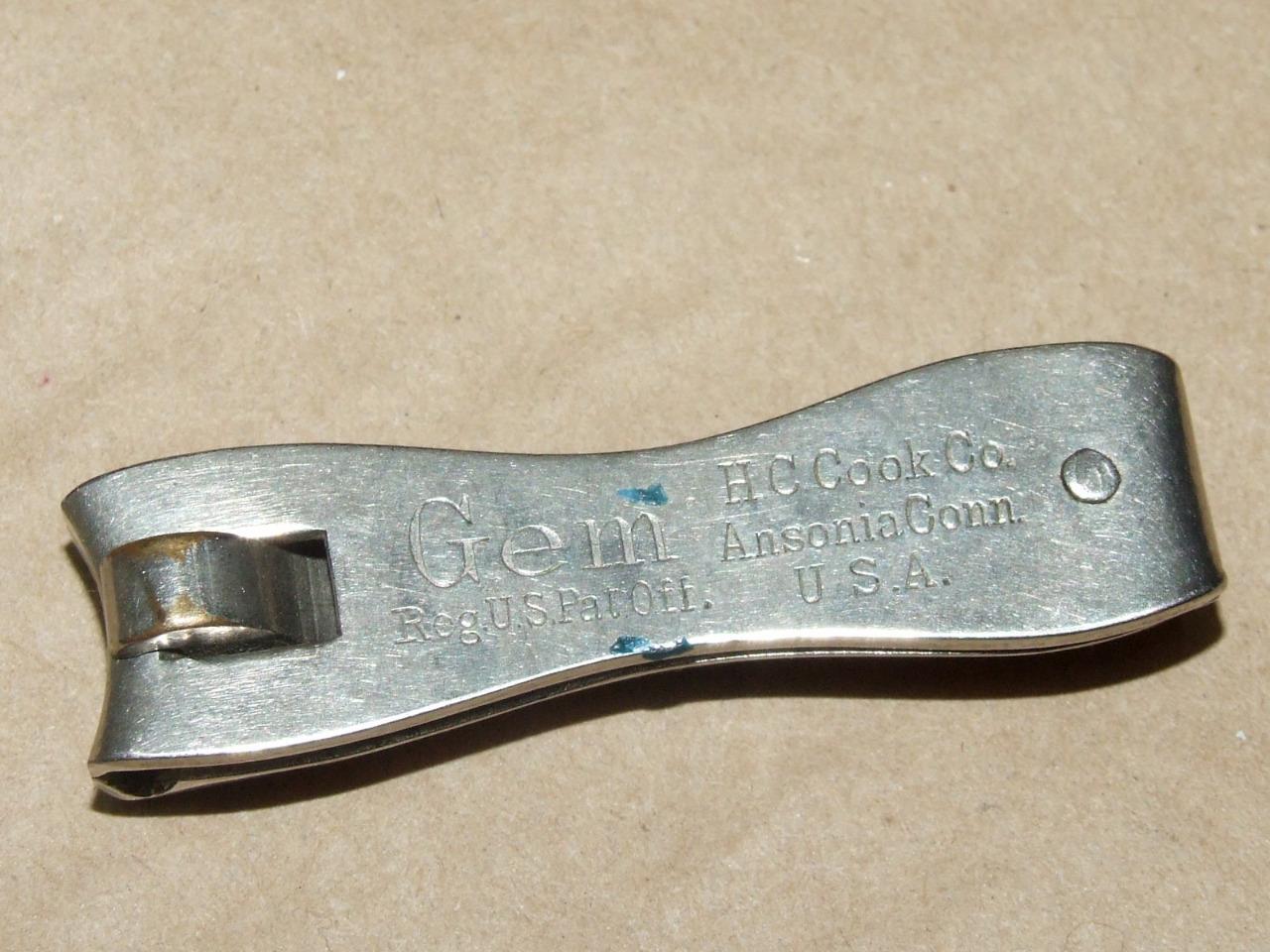 Vintage Antq Nail Clipper w/ Cuticle Tool & File GEM  H C Cook Co Ansonia CT USA