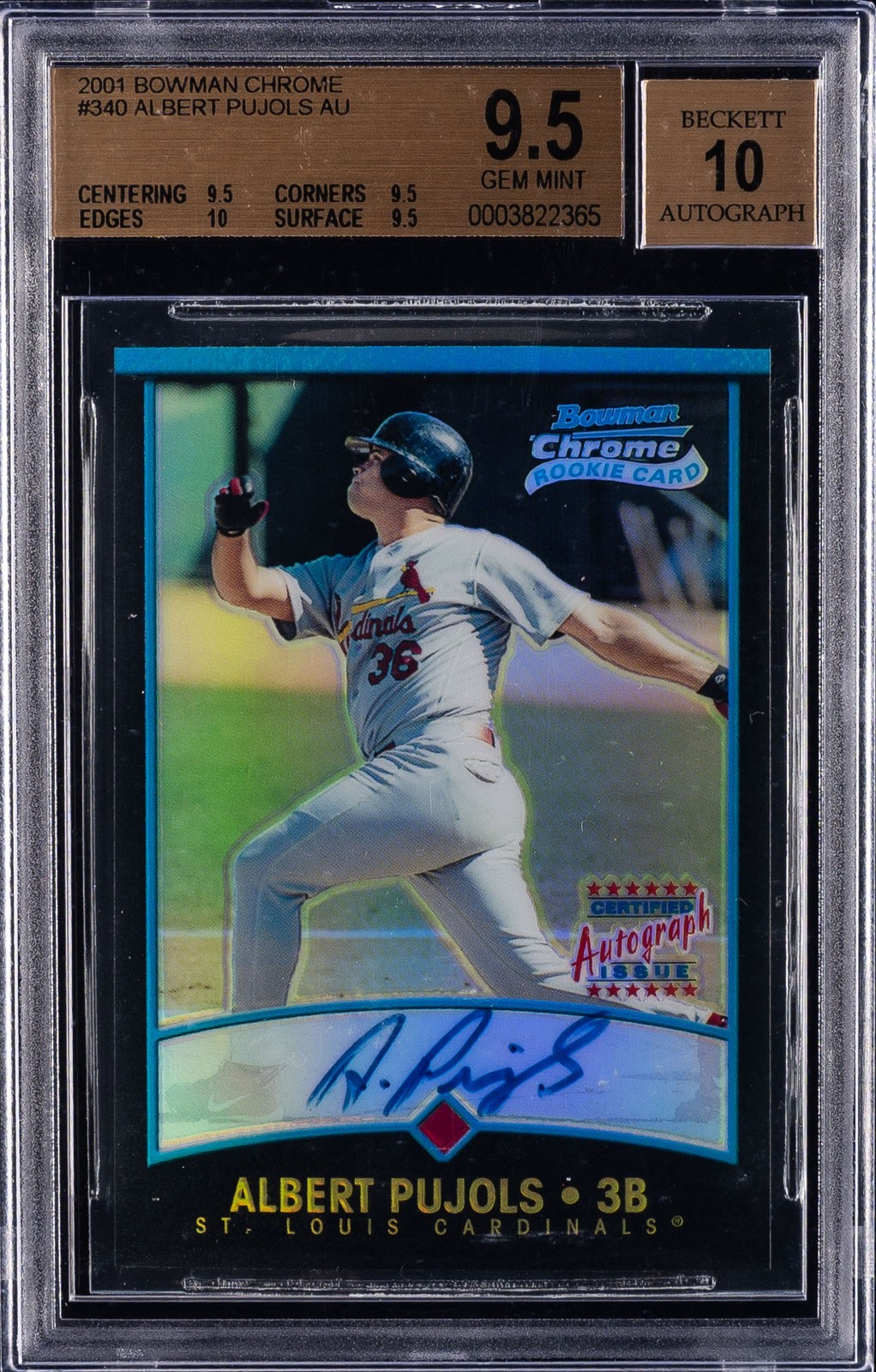 2001 BOWMAN CHROME AU #340 ALBERT PUJOLS BGS 9.5 2001 BOWMAN CHROME AU #340 ALBERT PUJOLS BGS 9.5