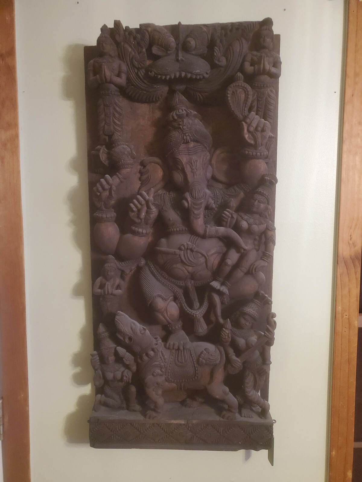 ANTIQUE HAND CARVED LORD GANESHA (GANESH/GANAPATI) WALL ART / SCULPTURE