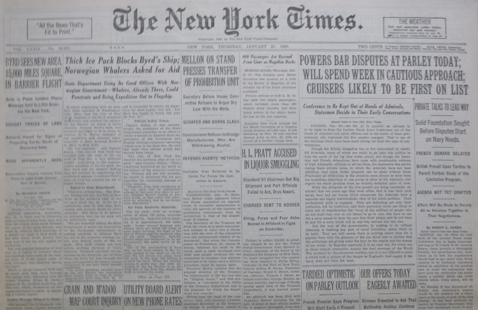 1-1930 January 23 BYRD SEES NEW AREA. THICK ICE BLOCKS SHIP. H.L.PRATT LIQUOR 1-1930 January 23 BYRD SEES NEW AREA. THICK ICE BLOCKS SHIP. H.L.PRATT LIQUOR