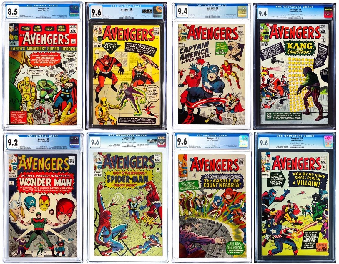 1963 Avengers 1 2 4 8 9 11 13 15 CGC 9.6 9.4 9.2 8.5 Marvel Comics Silver Age 1963 Avengers 1 2 4 8 9 11 13 15 CGC 9.6 9.4 9.2 8.5 Marvel Comics Silver Age