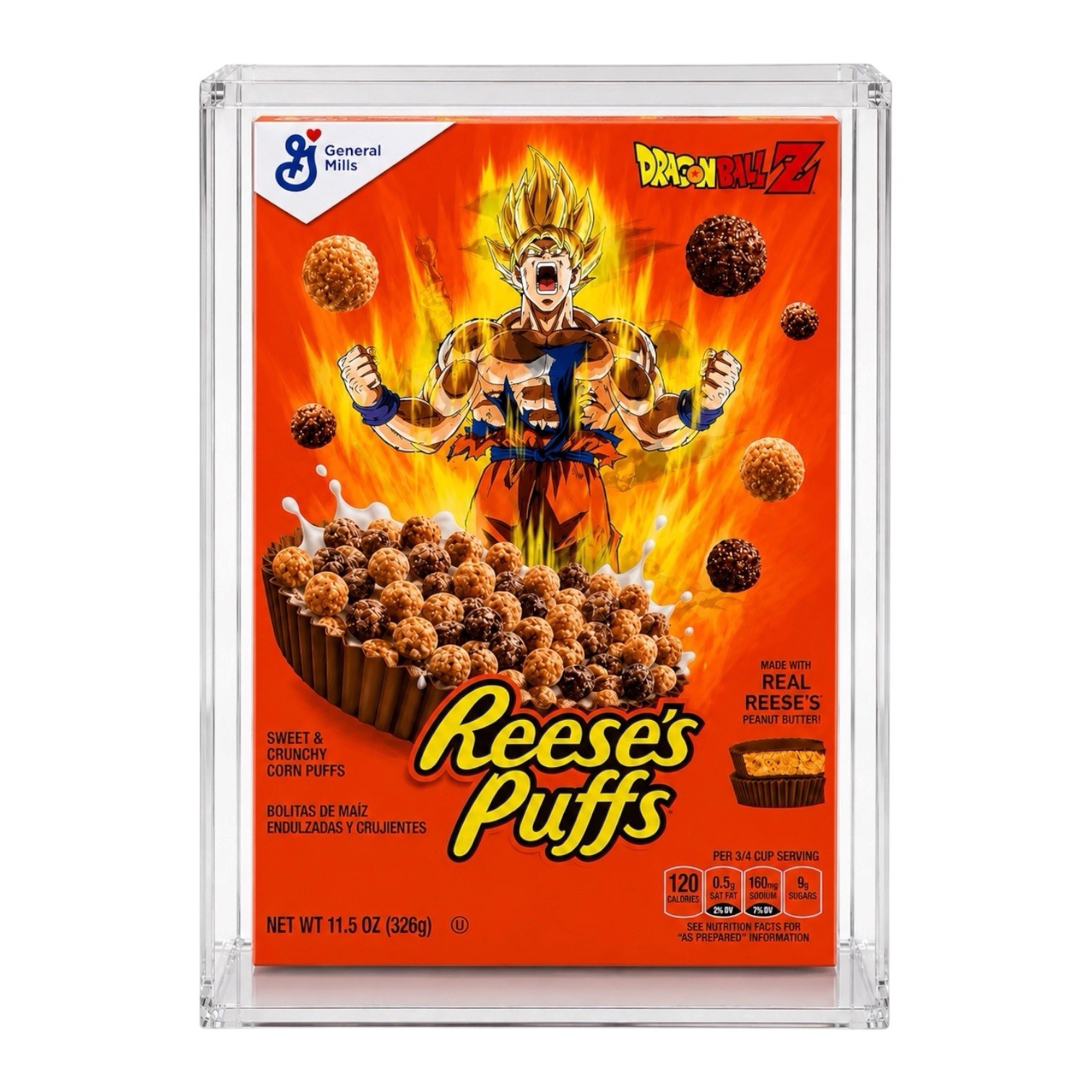 RARE Reese’s Puffs Dragon Ball Z Limited Goku Holo Cereal Box BONUS Acrylic Case RARE Reese’s Puffs Dragon Ball Z Limited Goku Holo Cereal Box BONUS Acrylic Case
