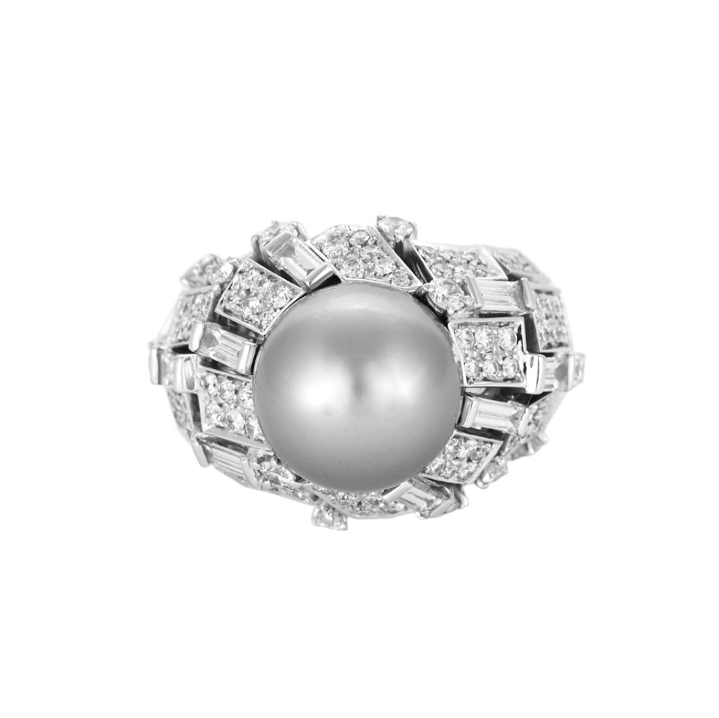 MIKIMOTO - Grey Gold Cocktail Ring, Tahitian Cultured Pearl, Diamonds MIKIMOTO - Grey Gold Cocktail Ring, Tahitian Cultured Pearl, Diamonds