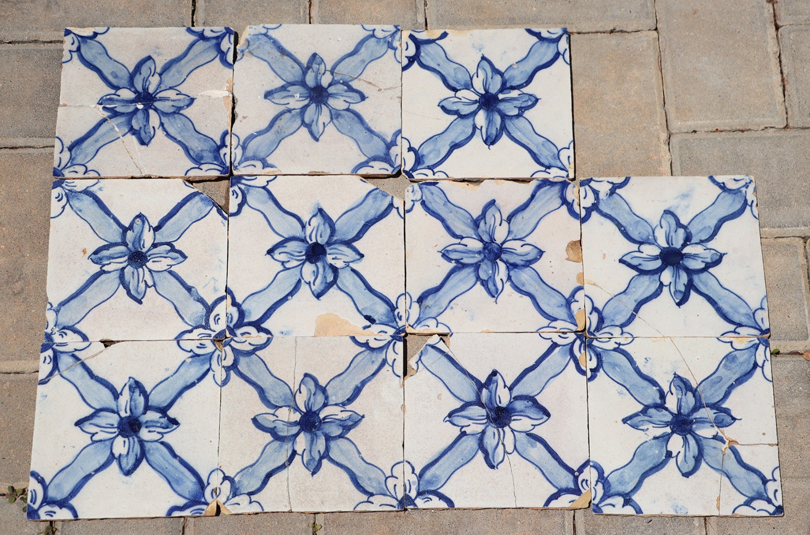 Antique Set of Eleven 18th Century Portuguese Floral Trellis Tiles in Cobalt Blu Antique Set of Eleven 18th Century Portuguese Floral Trellis Tiles in Cobalt Blu