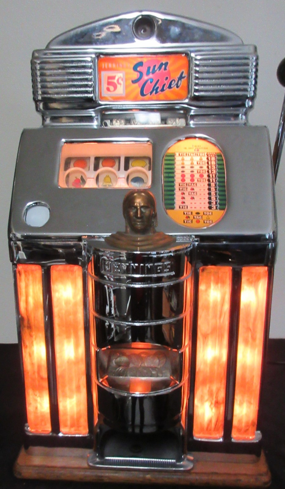Jennings 5c Amber Lite Up Sun Chief Slot Machine Circa 1940's Jennings 5c Amber Lite Up Sun Chief Slot Machine Circa 1940's