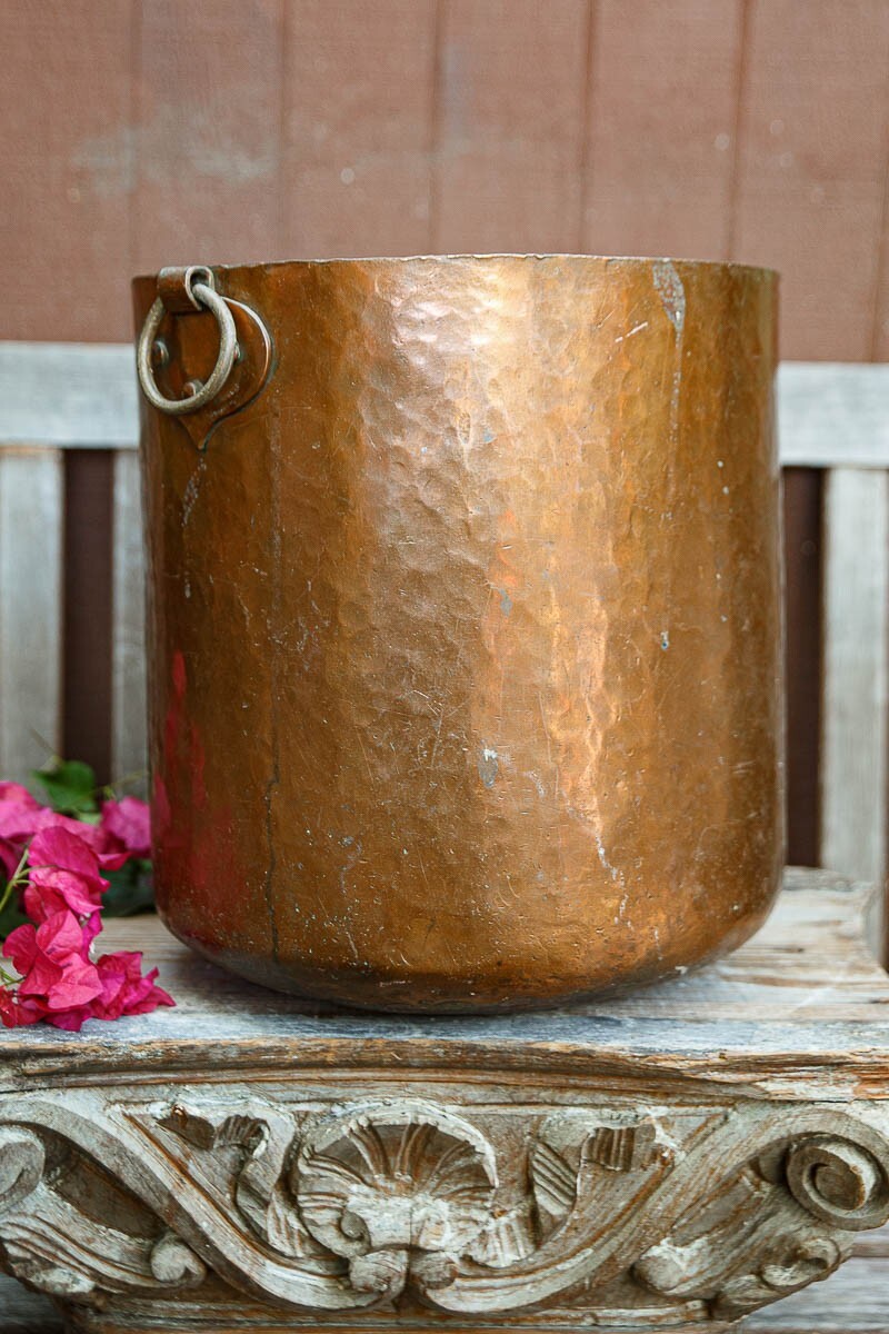 Rare Huge Early Antique 1800s French Copper Pot Hand Hammered Dovetail Seam Rare Huge Early Antique 1800s French Copper Pot Hand Hammered Dovetail Seam