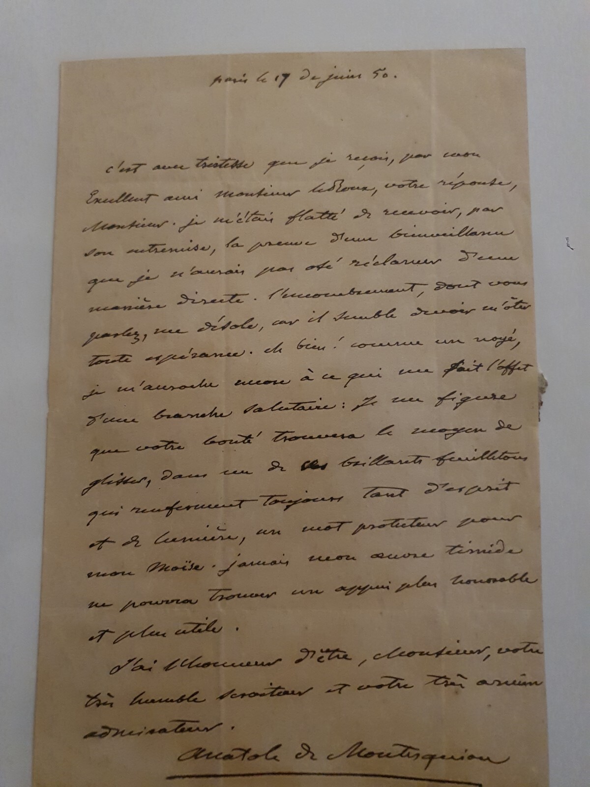 Letter Of Anatole Montesquiou Fézensac (1788-1878) General Baron L'em Worse Letter Of Anatole Montesquiou Fézensac (1788-1878) General Baron L'em Worse