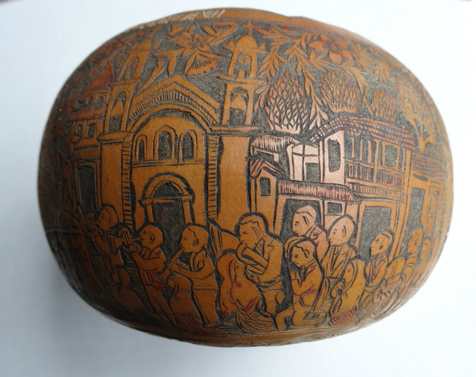 Exceptionally Rare South American Hand Carved Gourd Contaier, Museum Quality Exceptionally Rare South American Hand Carved Gourd Contaier, Museum Quality
