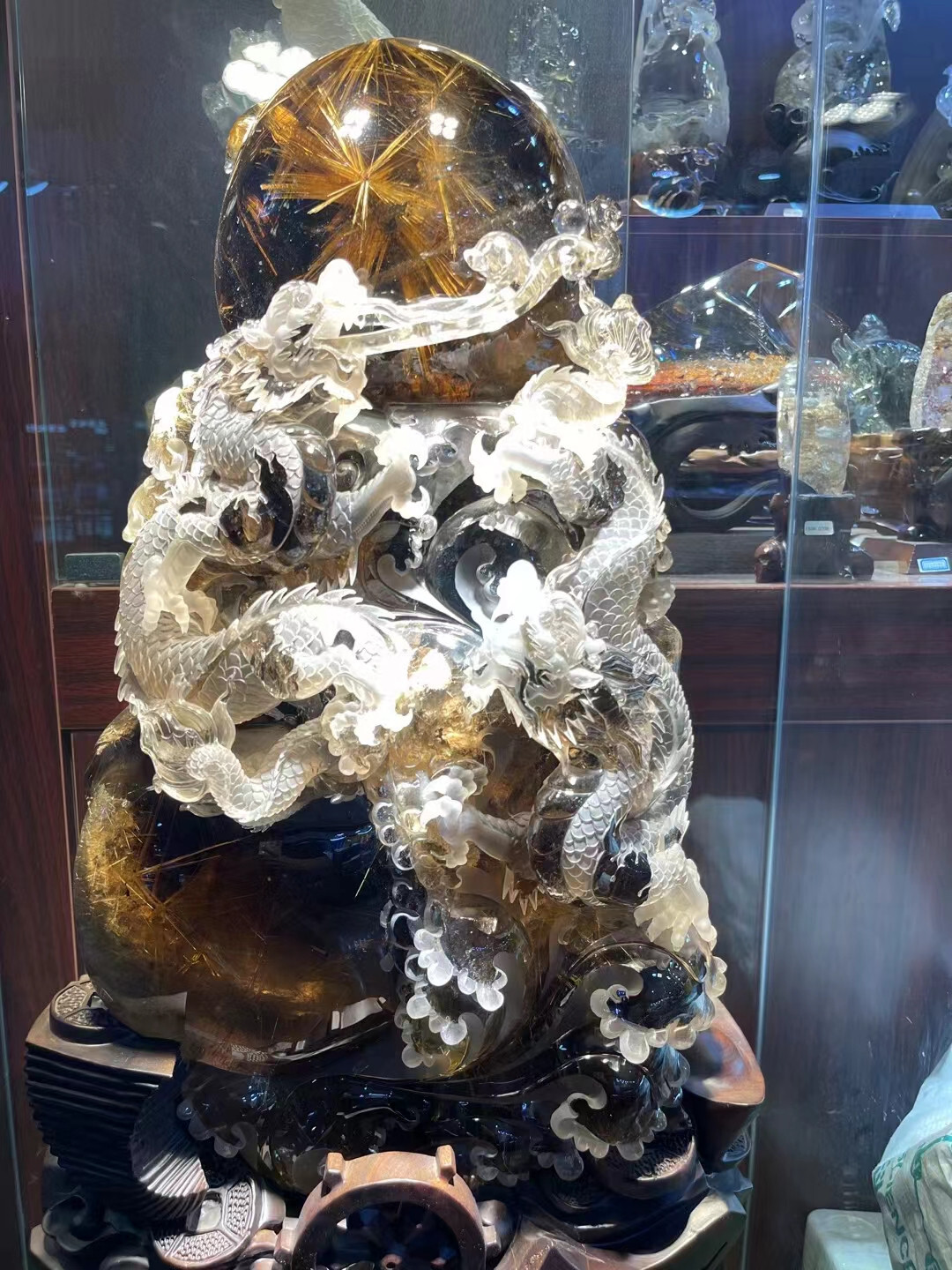 180LB Top Rare Natural gold Rutilated Quartz Dragon carved crystal ball Reiki 180LB Top Rare Natural gold Rutilated Quartz Dragon carved crystal ball Reiki