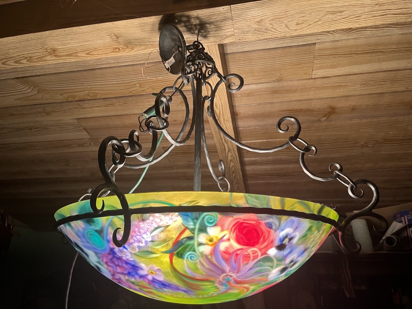 ULLA DARNI-REVERSE HAND PAINTED CHANDELIER-26” DIAMETER GLASS BOWL  #1232