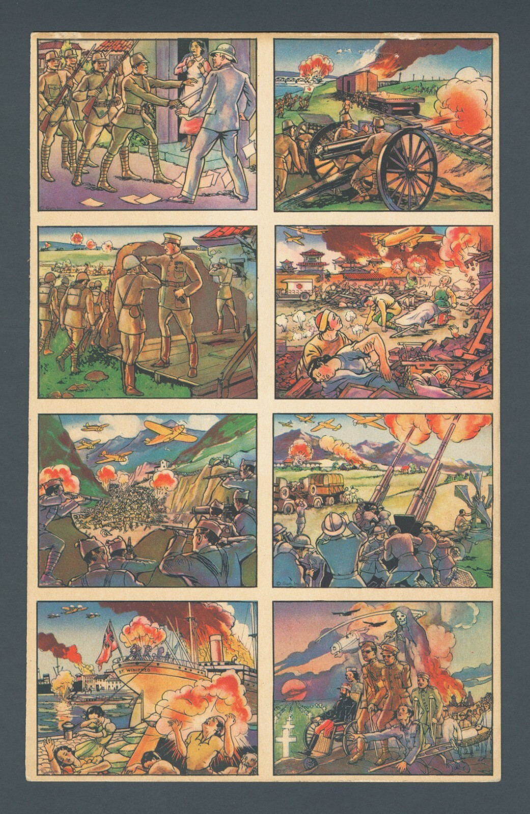 1938 R69 Horrors of War 8-card Uncut Panel/Sheet with #240 Frightful Cost of War