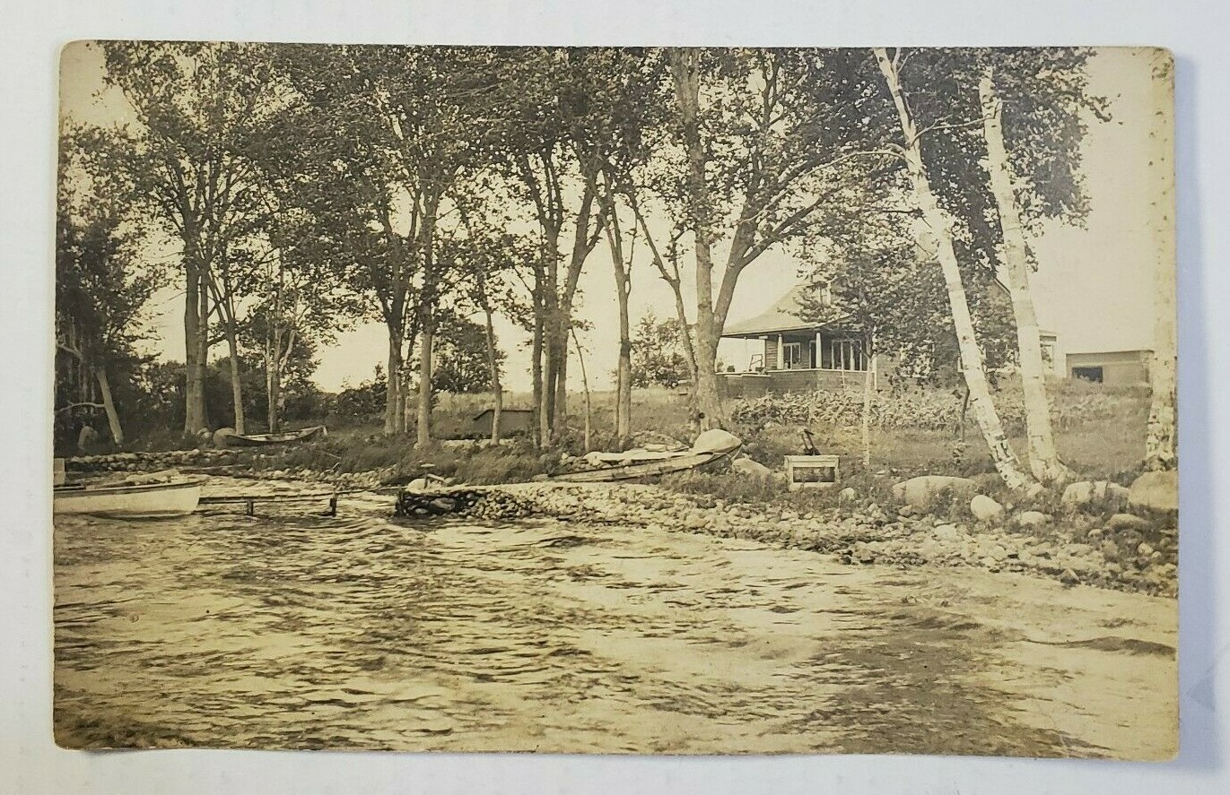 B&W Photo ~ Cottage By the River - Postcard Posted Early 20Th - Washington Stamp B&W Photo ~ Cottage By the River - Postcard Posted Early 20Th - Washington Stamp