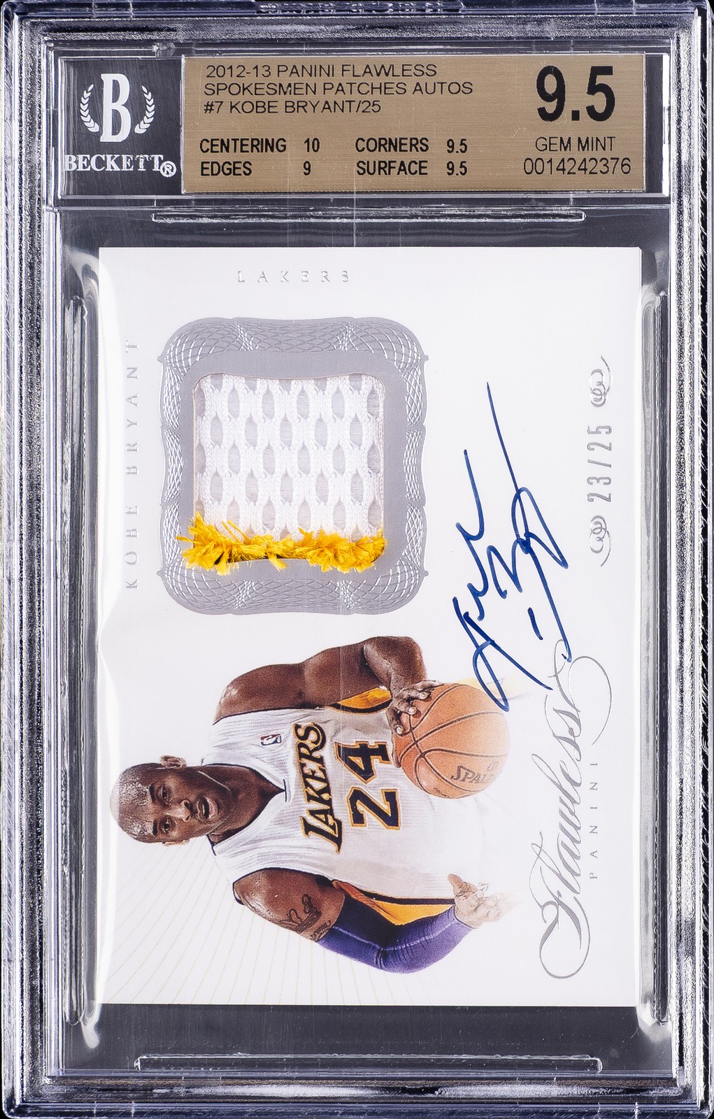 2012-13 PANINI FLAWLESS SPOKESMAN PATCHES AUTOS #7 KOBE BRYANT BGS 9.5 2012-13 PANINI FLAWLESS SPOKESMAN PATCHES AUTOS #7 KOBE BRYANT BGS 9.5