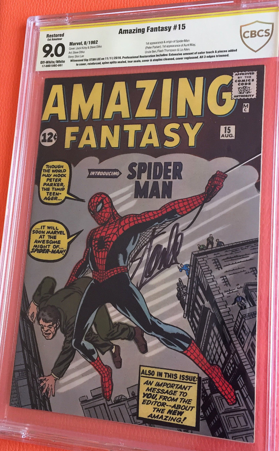 Amazing Fantasy #15 CBCS 9.0 HIGH GRADE SS STAN LEE SIGNED AF15 COMIC BOOK