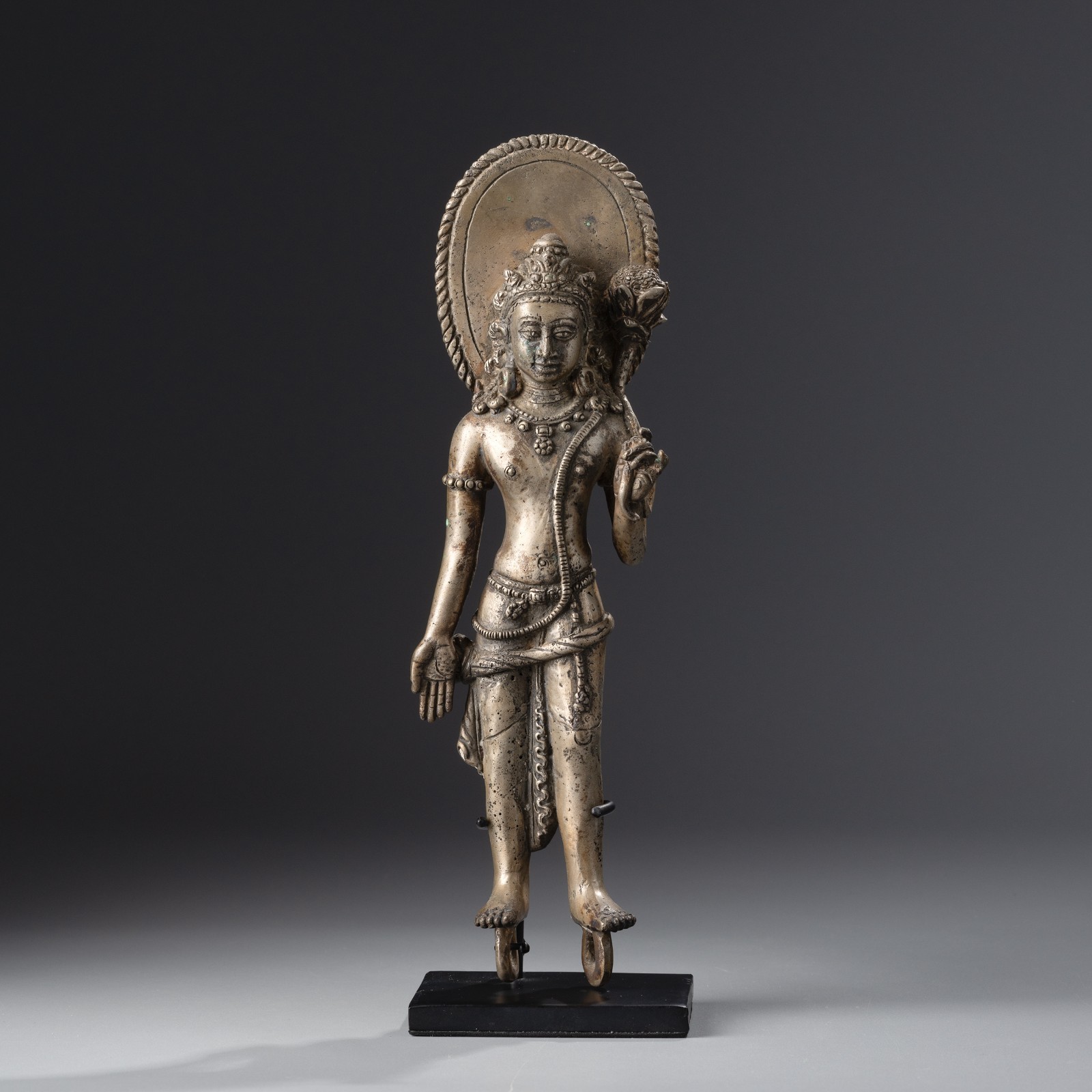 Antique Himalayan Standing Bodhisattva Silver Statue Antique Himalayan Standing Bodhisattva Silver Statue