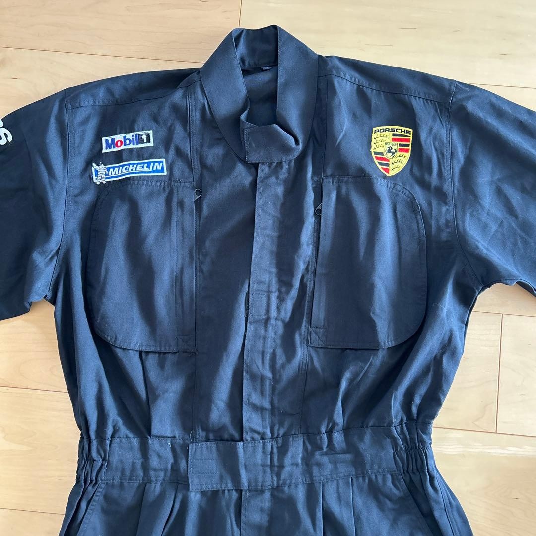 Porsche Black Embroidered Logo Overalls Mobil Michelin Racing Coveralls Porsche Black Embroidered Logo Overalls Mobil Michelin Racing Coveralls