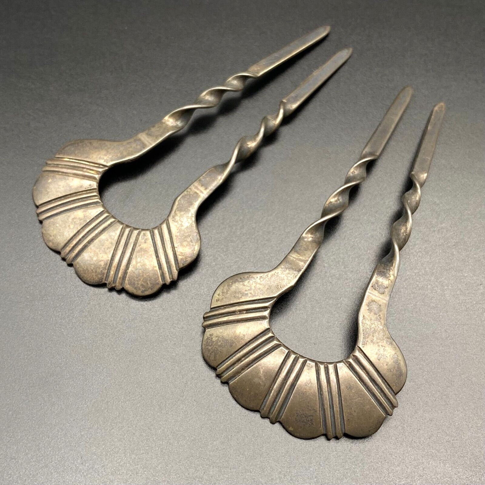 Vintage Navajo Kenneth Begay Native Handmade Sterling Silver Hair Pin Pair