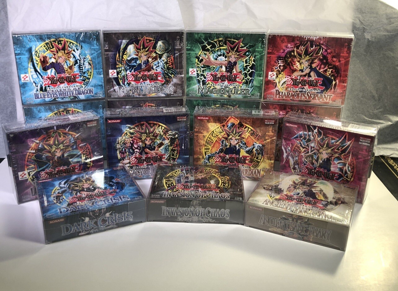 Yu-Gi-Oh Sealed 1st Edition Booster Box Complete Set. Blue Eyes Magicians Force Yu-Gi-Oh Sealed 1st Edition Booster Box Complete Set. Blue Eyes Magicians Force