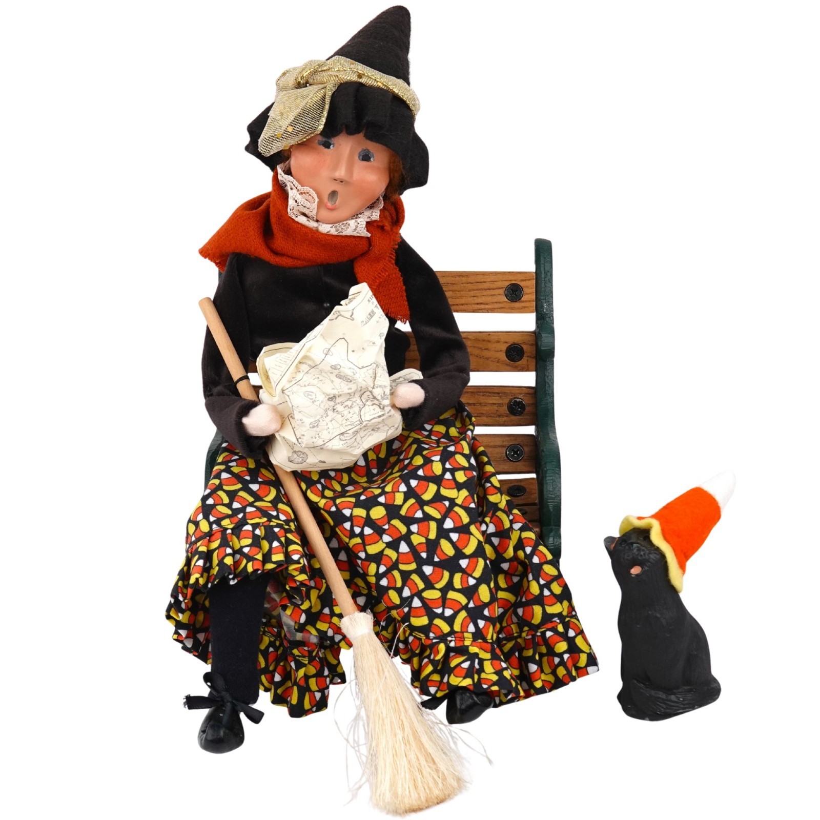 RARE Byers Choice Caroler Halloween Salem Witch With Cat On Bench Signed RARE Byers Choice Caroler Halloween Salem Witch With Cat On Bench Signed