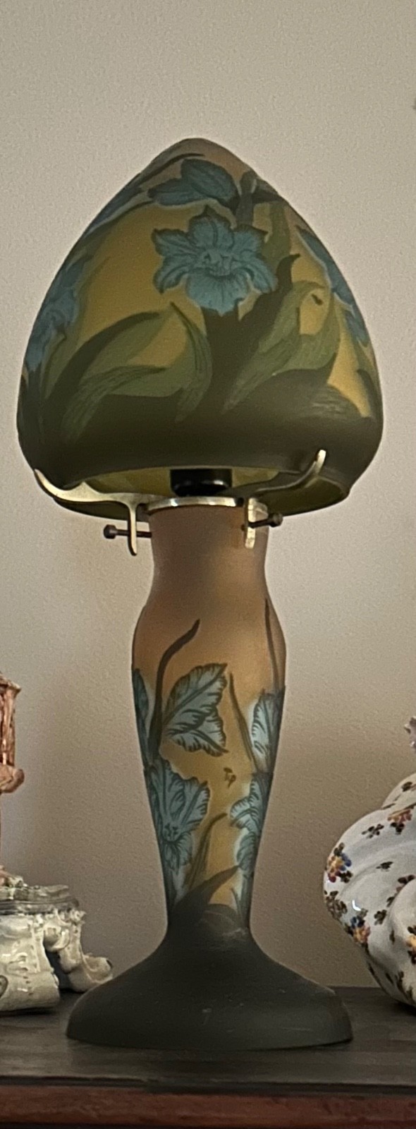 Rare Art Nouveau Galle Style Romanian Glass Mushroom Table Lamp