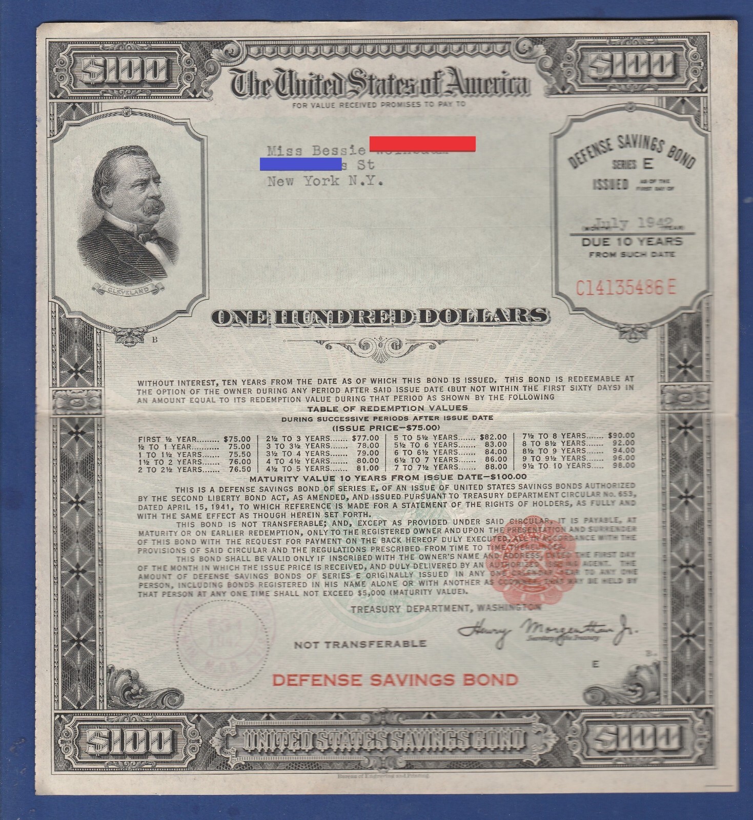 War Savings Bond DEFENSE 1942 Series E $100 WITH EMBOSSED SEAL SCHWAN # 223b War Savings Bond DEFENSE 1942 Series E $100 WITH EMBOSSED SEAL SCHWAN # 223b