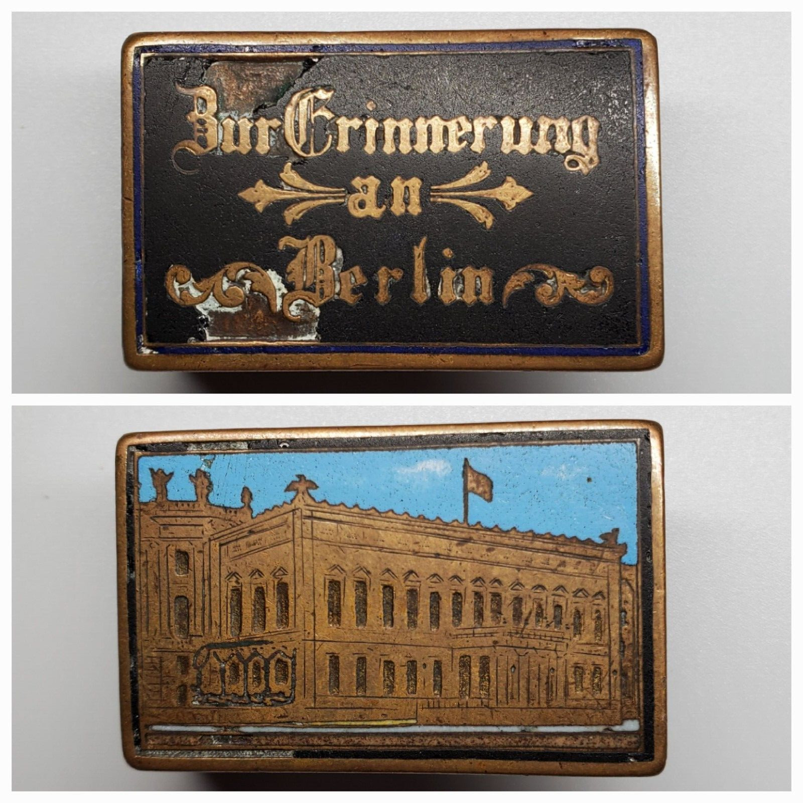 Antique German Berlin Souvenir Matchbox Holder Zur Erinnerung Enamel Case Sleeve Antique German Berlin Souvenir Matchbox Holder Zur Erinnerung Enamel Case Sleeve