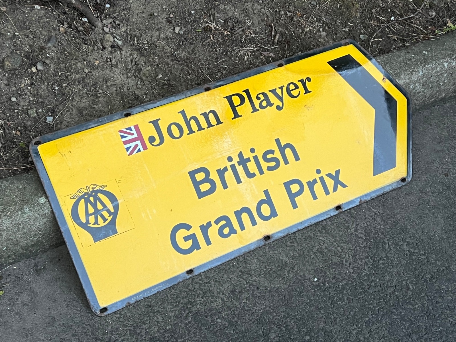 RARE 1970’s F1 BRITISH GRAND PRIX AA ENAMEL SIGN JOHN PLAYER DEALER SIGN GARAGE RARE 1970’s F1 BRITISH GRAND PRIX AA ENAMEL SIGN JOHN PLAYER DEALER SIGN GARAGE