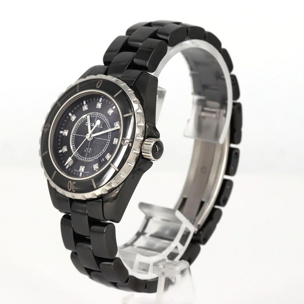 CHANEL J12 Ceramic 12 Diamonds 33mm Quartz Wristwatch Black H1625 w/Box Papers CHANEL J12 Ceramic 12 Diamonds 33mm Quartz Wristwatch Black H1625 w/Box Papers