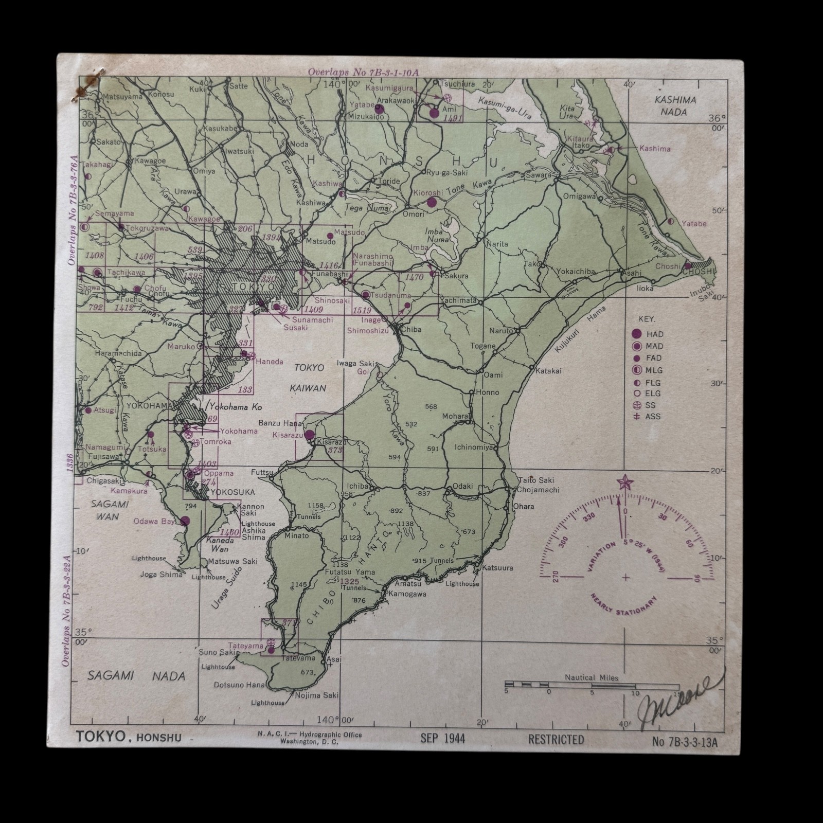 Original WWII 1944 Lt. Moore USS Enterprise Air Group TOKYO Japan Target Map Original WWII 1944 Lt. Moore USS Enterprise Air Group TOKYO Japan Target Map