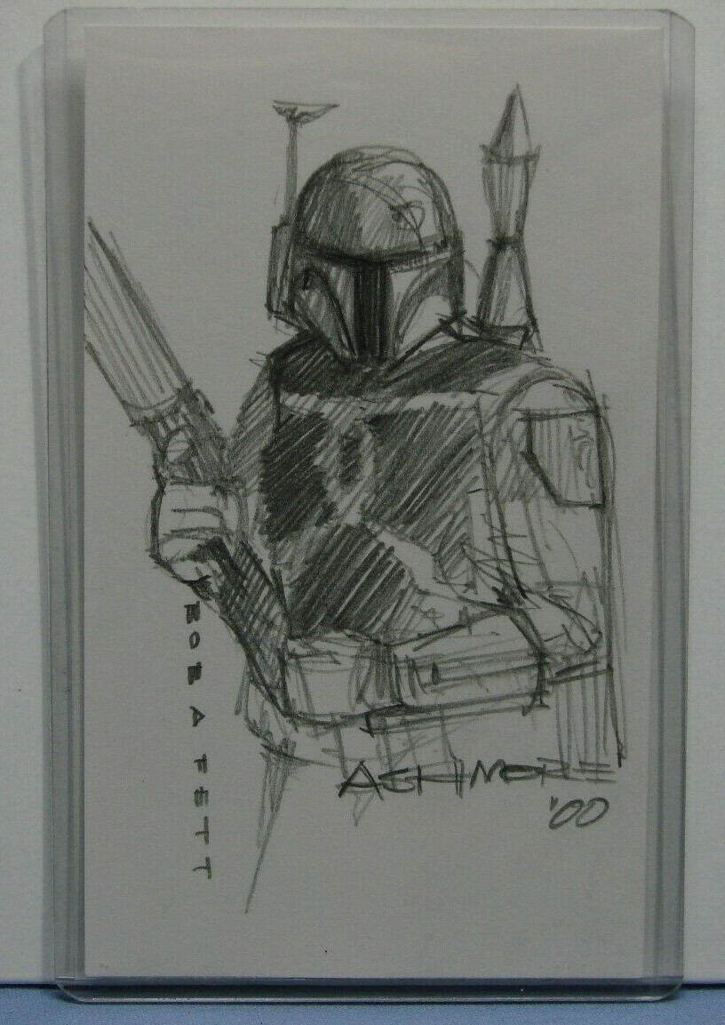 Boba Fett AUTHENTIC Sketch & AUTOGRAPH Star Wars MANDALORIAN 3x5 Brian Ashmore